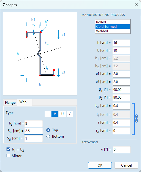 Z section geometry and stiffeners