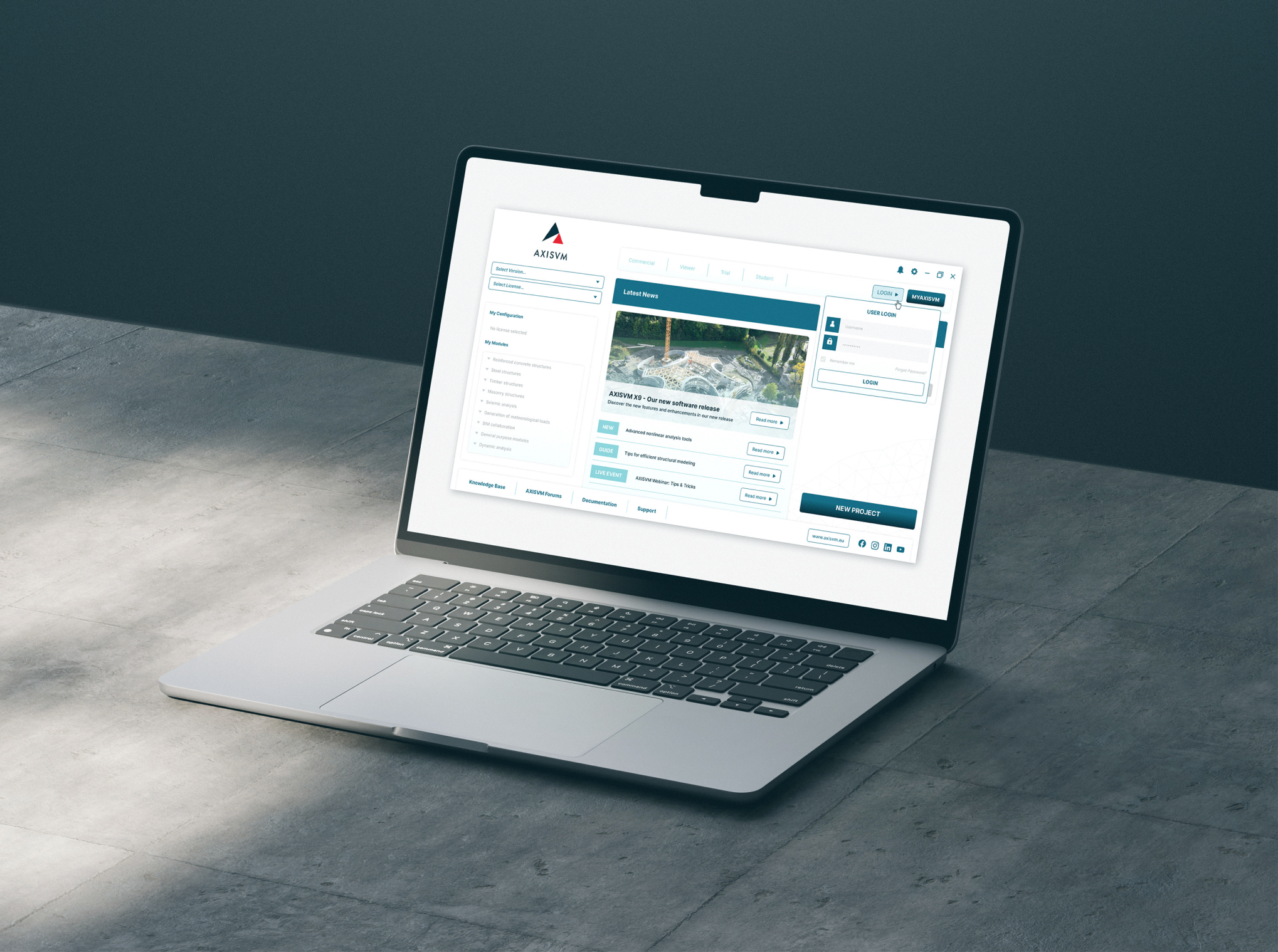 AXISVM Launcher egy laptopon